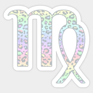 Virgo Zodiac Horoscope Symbol in Pastel Rainbow Leopard Print Sticker